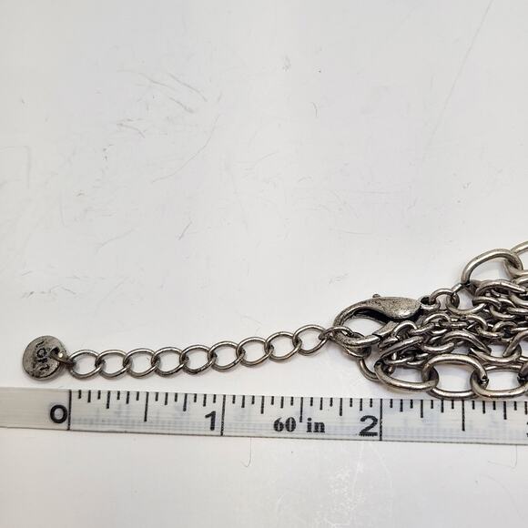 Ann Taylor Loft Layered Multi Chain Necklace Silver Tone Pink Blue Bead Workwear - Picture 6 of 6